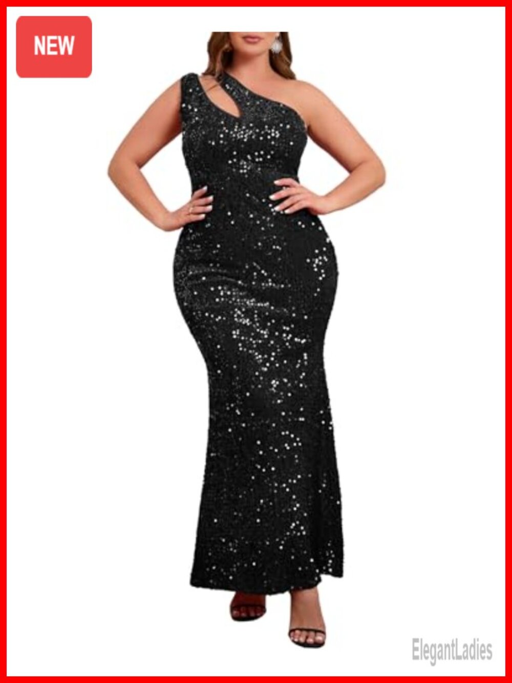 Plus Size Sequin Mermaid Maxi Dress Sleeveless V-Neck Bodycon Evening Party